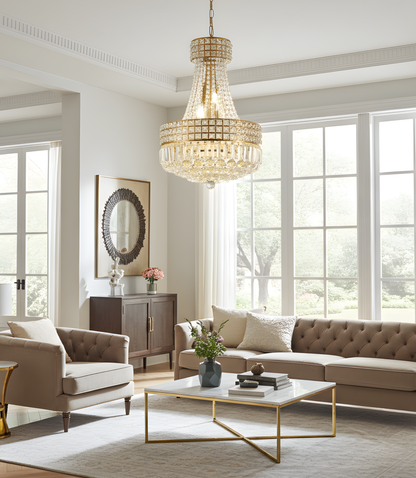 kronleuchter kristall gold modern wohnzimmer 