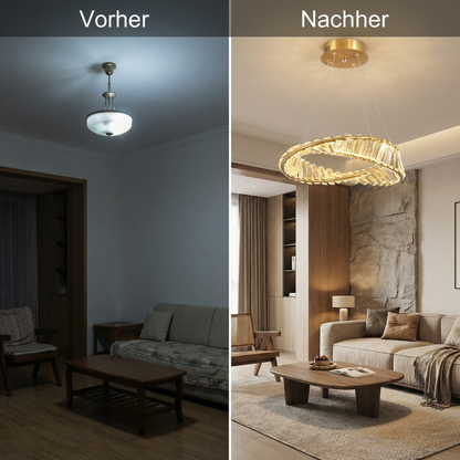 vorher nachher bild ohne und mit kronleuchter