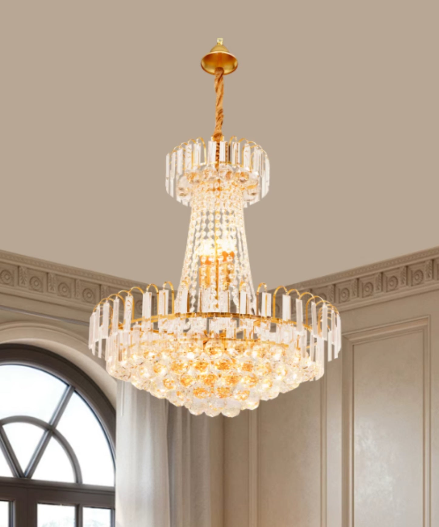 Luxus Kristall Kronleuchter Gold – Höhenverstellbare Deckenleuchte