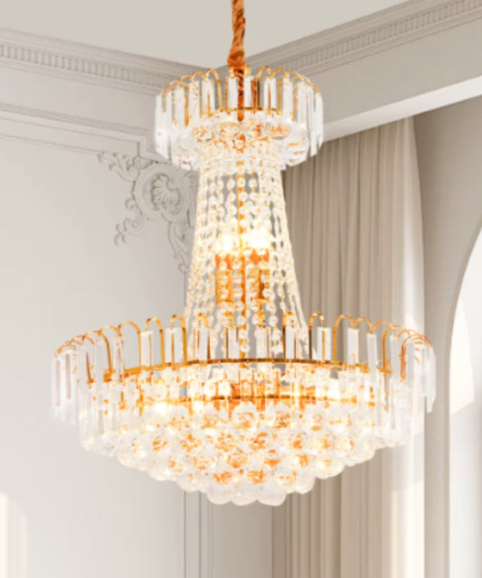 Luxus Kristall Kronleuchter Gold – Höhenverstellbare Deckenleuchte