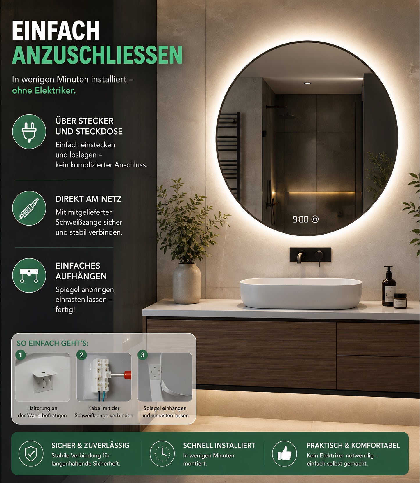 Mirova - Led Spiegel mit Uhr