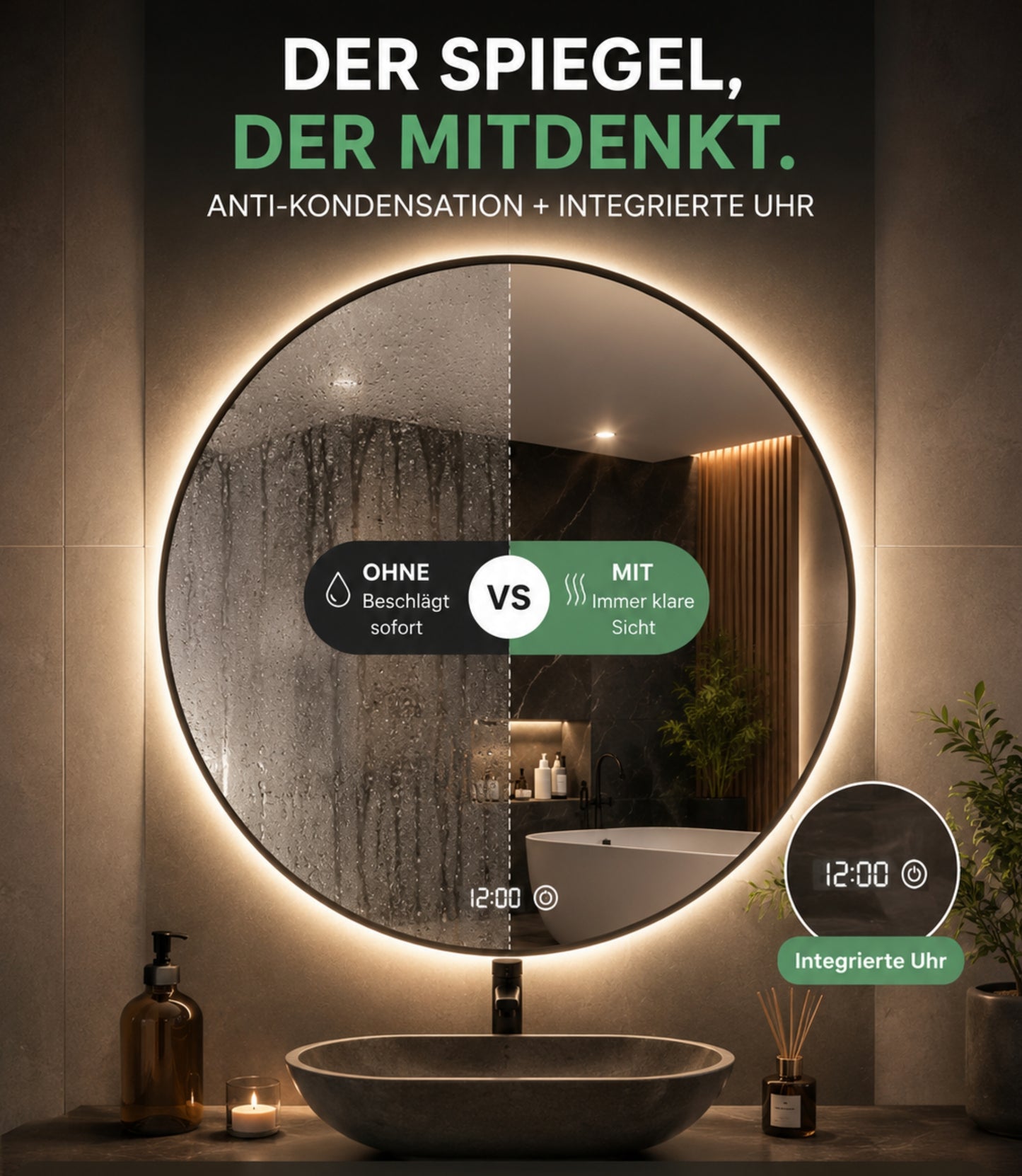 Mirova - Led Spiegel mit Uhr