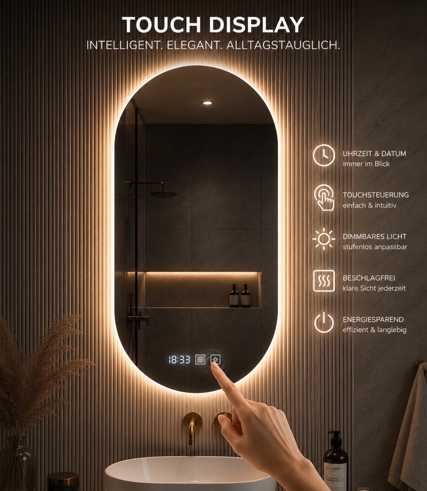 Noiréa - Led Spiegel mit Uhr