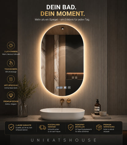 Noiréa - Led Spiegel mit Uhr